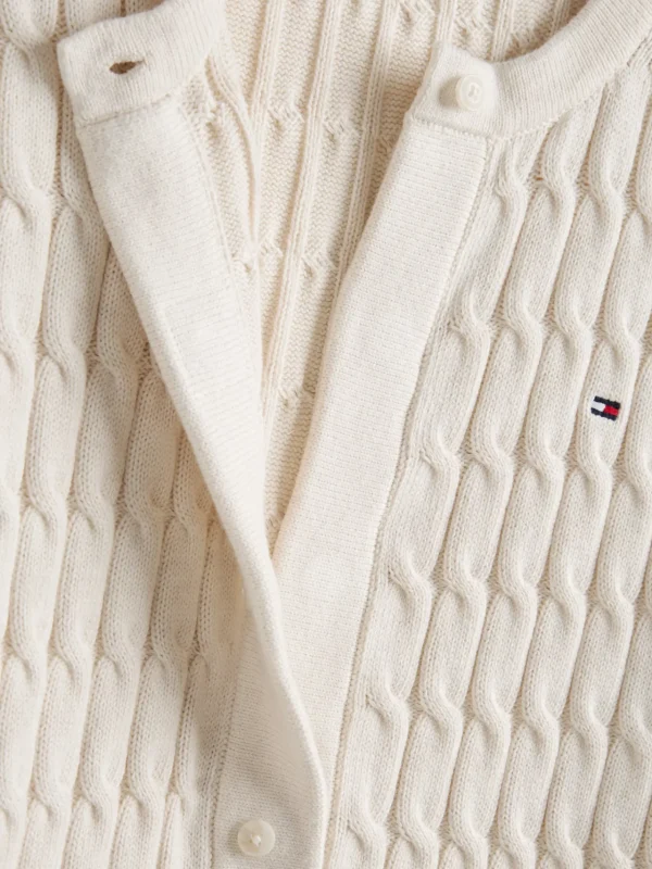 Tommy Hilfiger Adaptive Kurzarm-Cardigan mit Zopfmuster HEATHER IVORY PETAL New