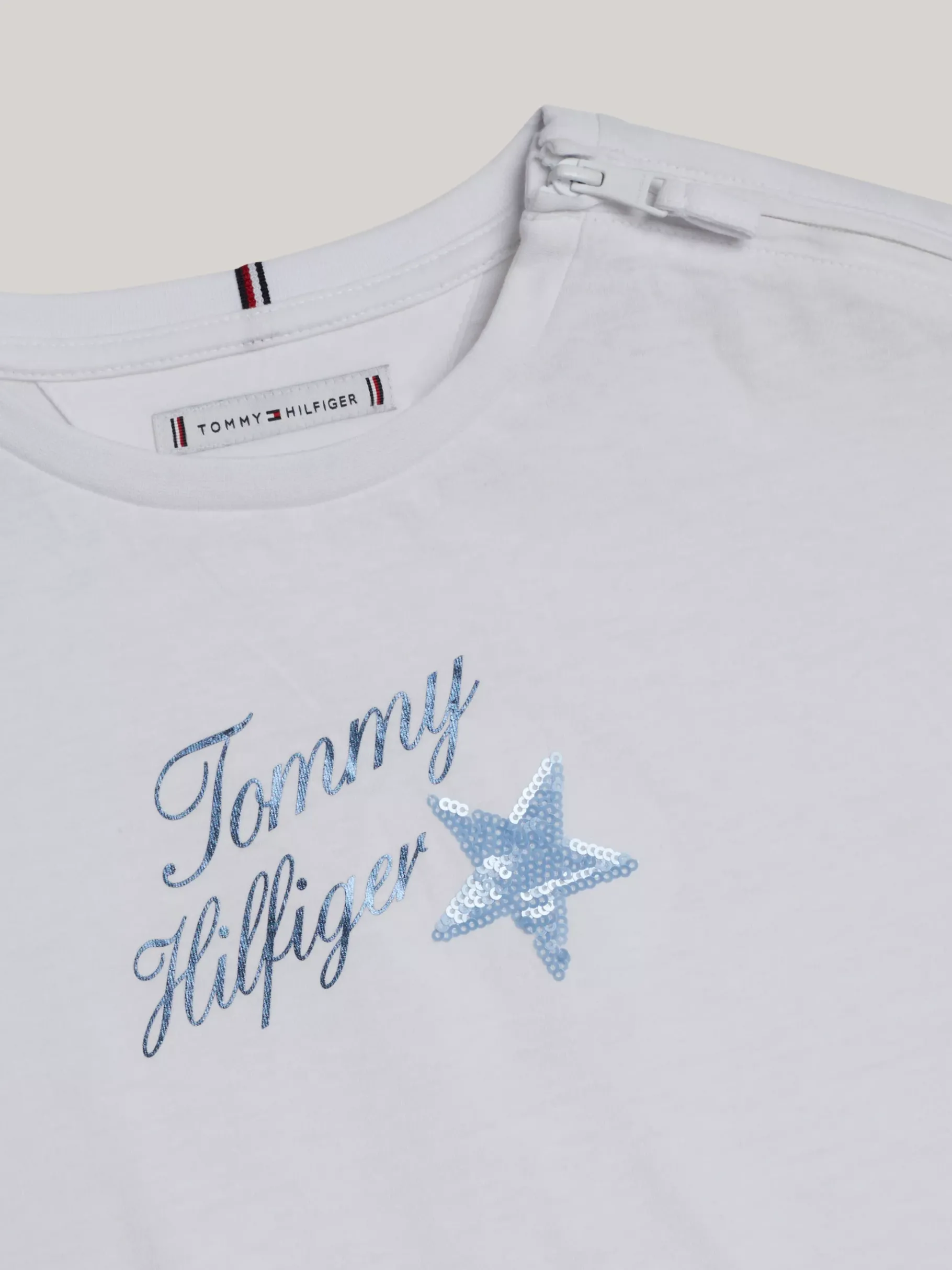 Tommy Hilfiger Adaptive Logo-T-Shirt mit Pailletten-Stern WHITE Hot
