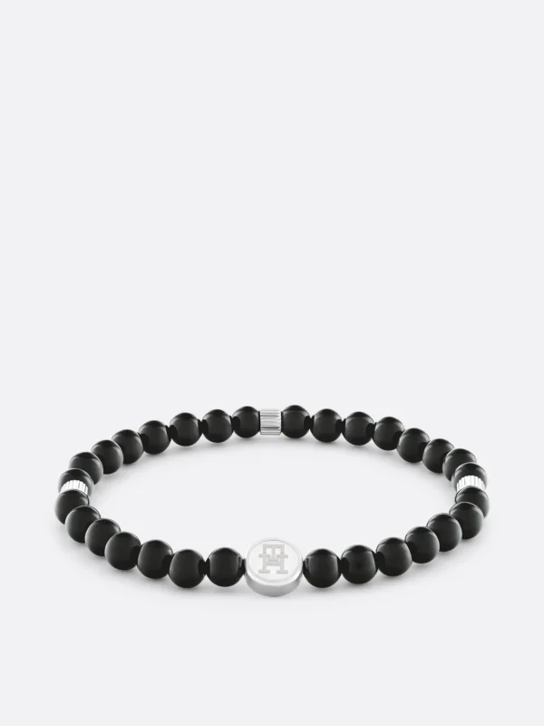 Tommy Hilfiger Armband aus Onyx-Perlen mit TH-Monogramm BLACK Clearance