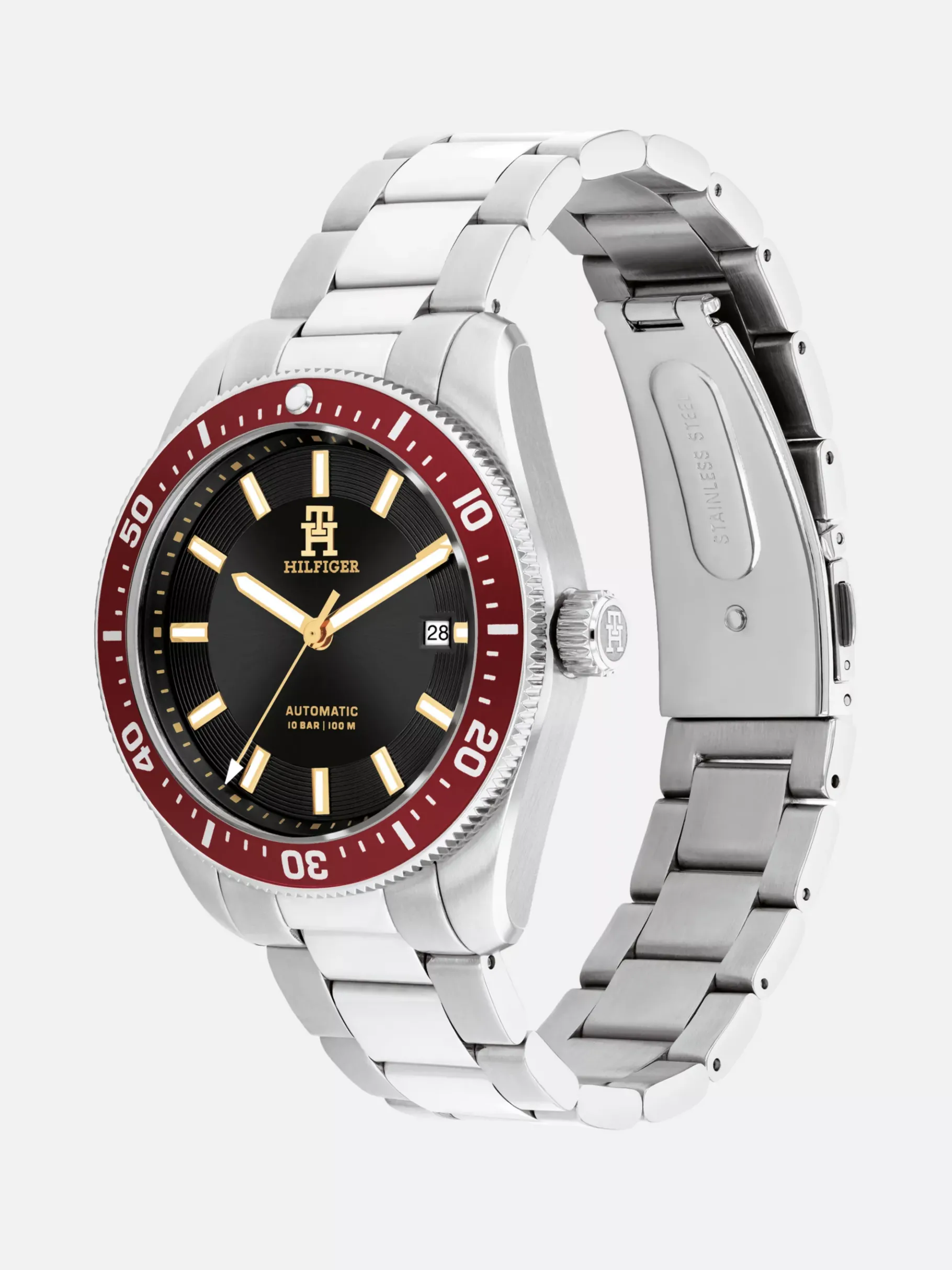 Tommy Hilfiger Armbanduhr mit roter Lünette und TH-Monogramm SILVER Outlet