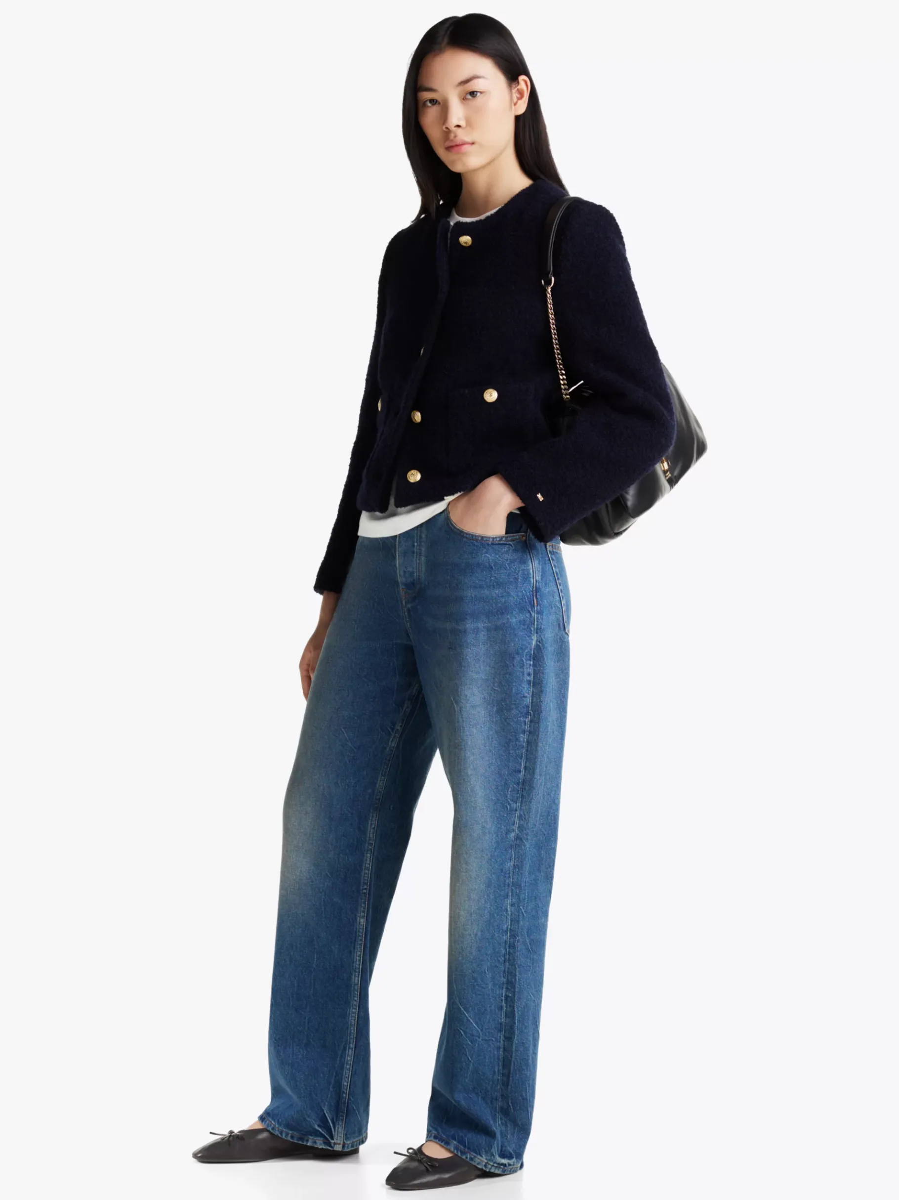 Tommy Hilfiger Ballerina aus Leder mit TH-Monogramm BLACK Outlet