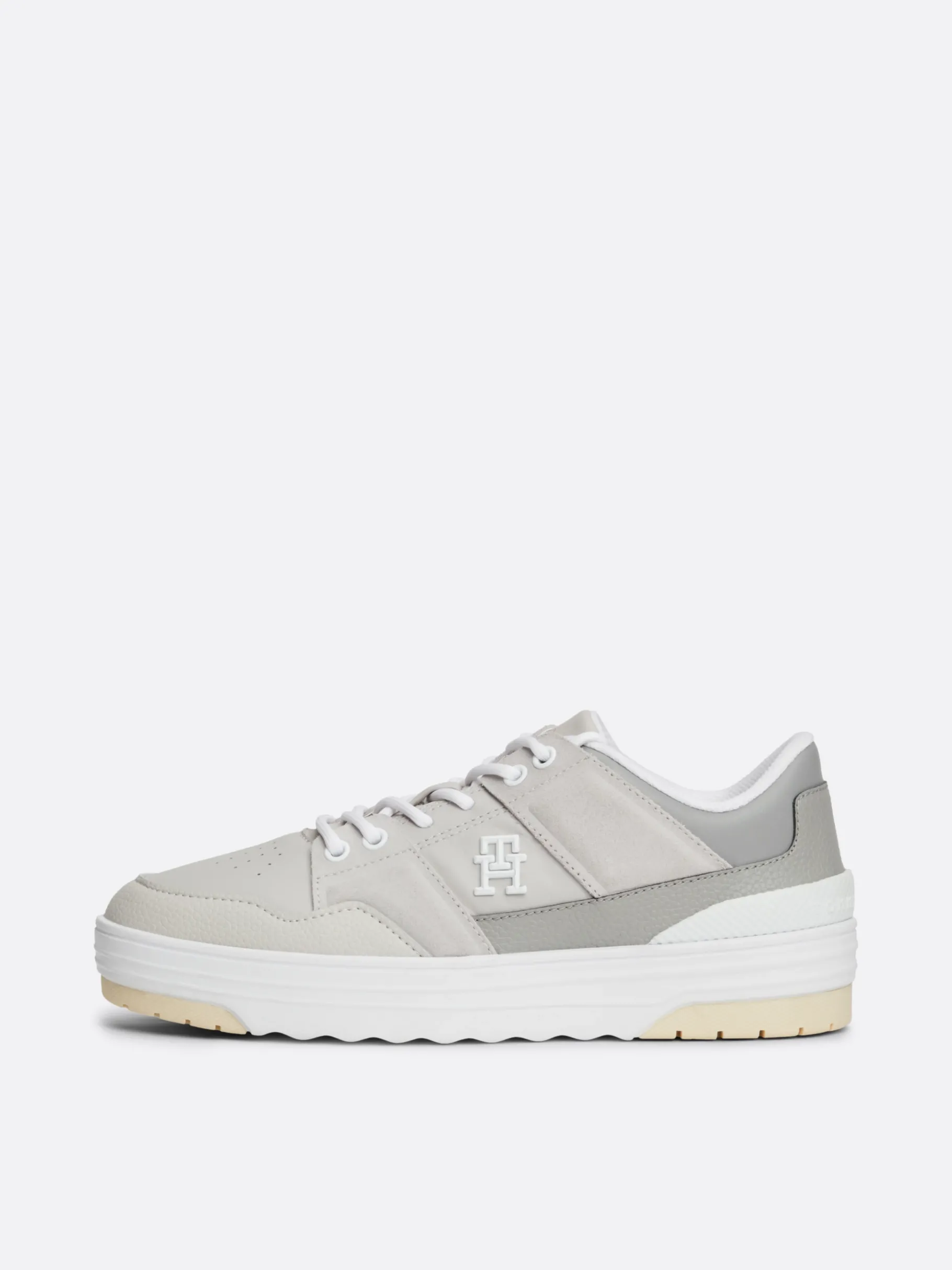 Tommy Hilfiger Basketball-Sneaker aus Leder mit Struktur-Mix ANTIQUE SILVER Best Sale