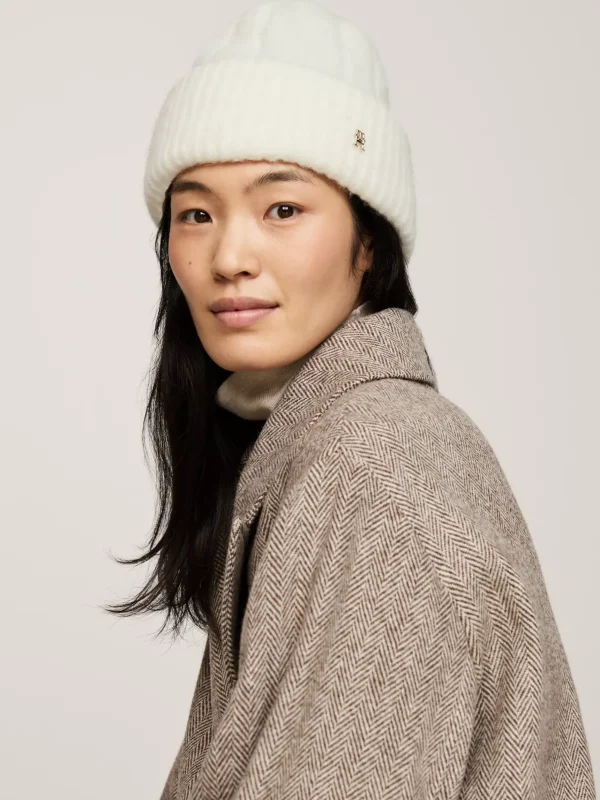 Tommy Hilfiger Beanie aus Alpaka-Wollmix mit TH-Monogramm ANCIENT WHITE New