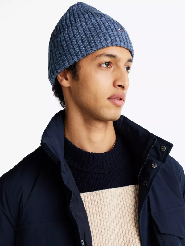 Tommy Hilfiger Beanie mit Kaschmir und Hilfiger-Flag MILITARY DENIM Best