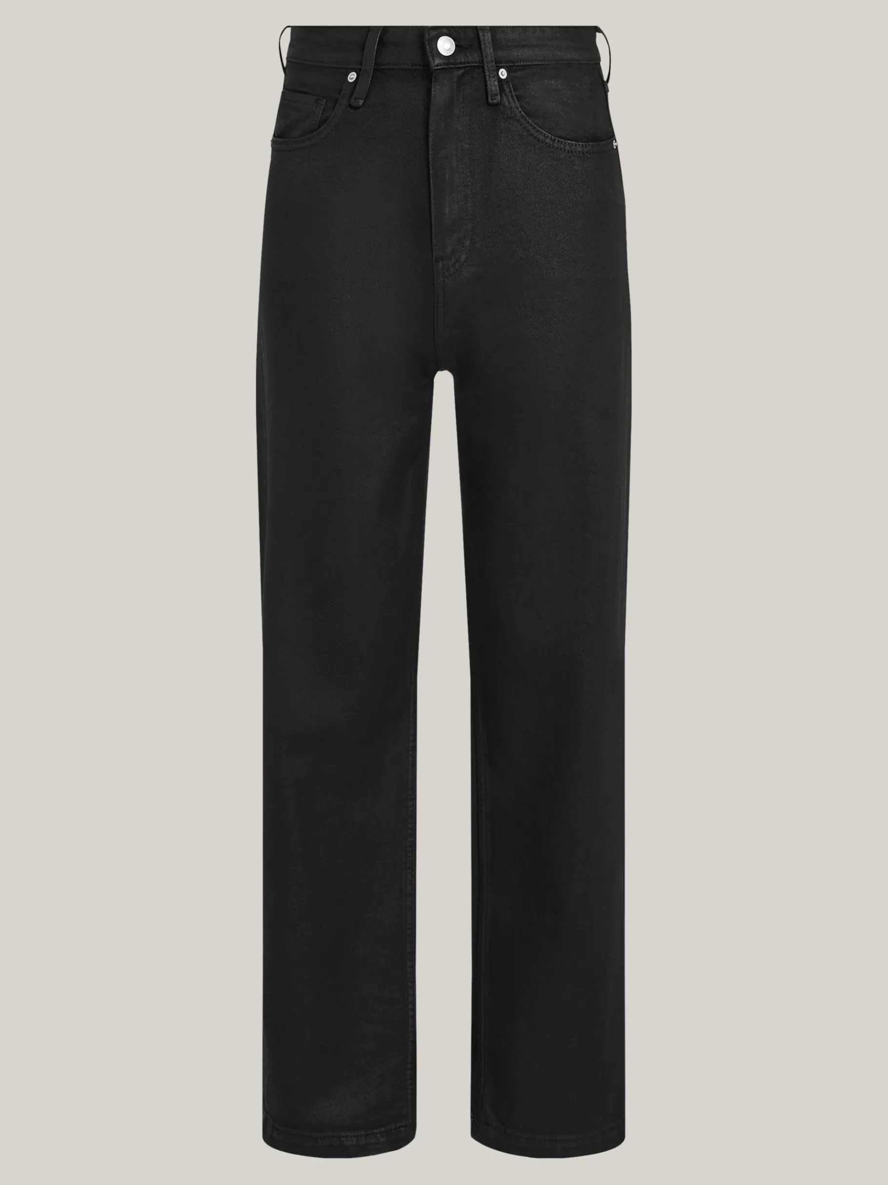 Tommy Hilfiger Beschichtete Relaxed Straight Jeans in Schwarz mit hohem Bund BLACK COATED Flash Sale