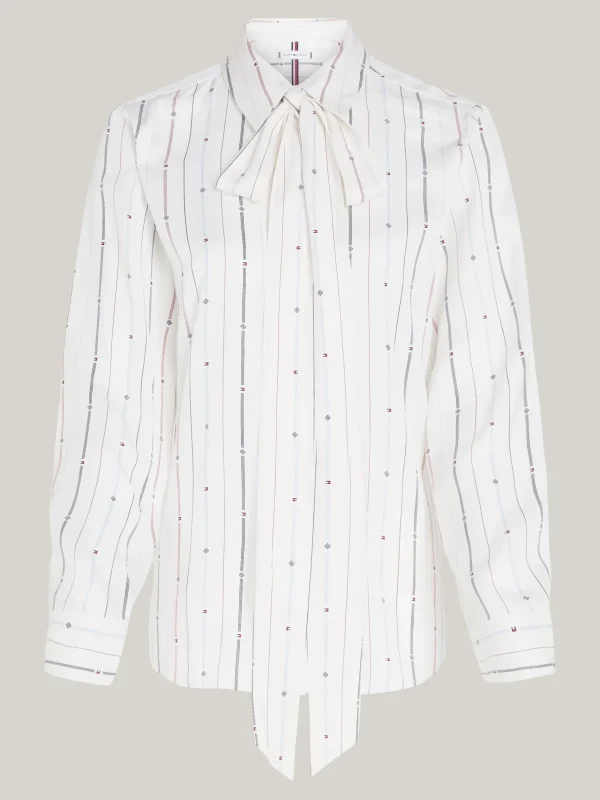 Tommy Hilfiger Bluse mit Bindeband und Flag-Streifen FOULARD FLAG STP/ MULTI Cheap