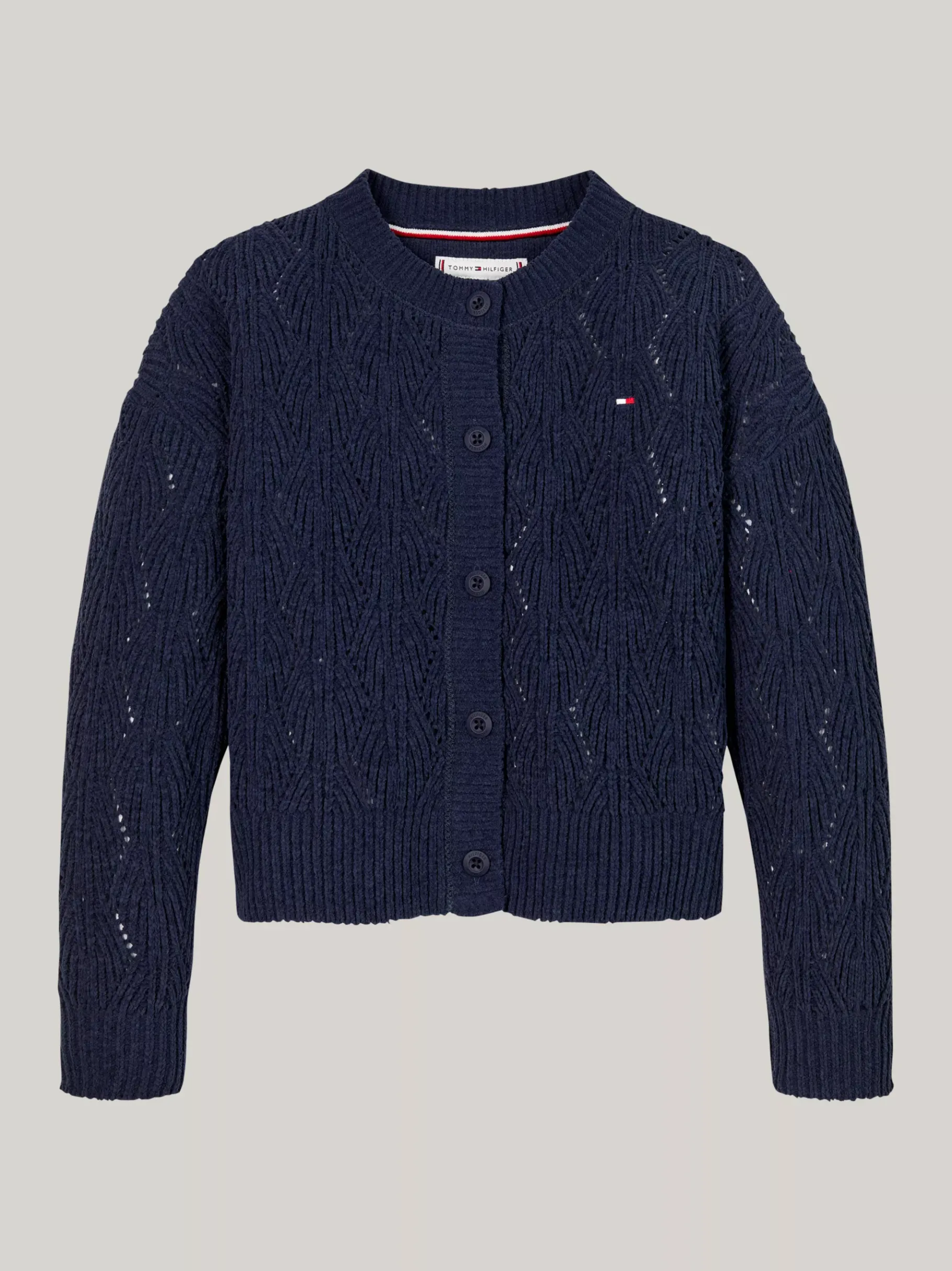 Tommy Hilfiger Boxy Fit Lochstrick-Cardigan aus Chenille DESERT SKY Discount