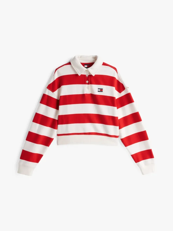 Tommy Hilfiger Boxy Fit Sweatshirt mit Polokragen ANCIENT WHITE/RED STRIPE New
