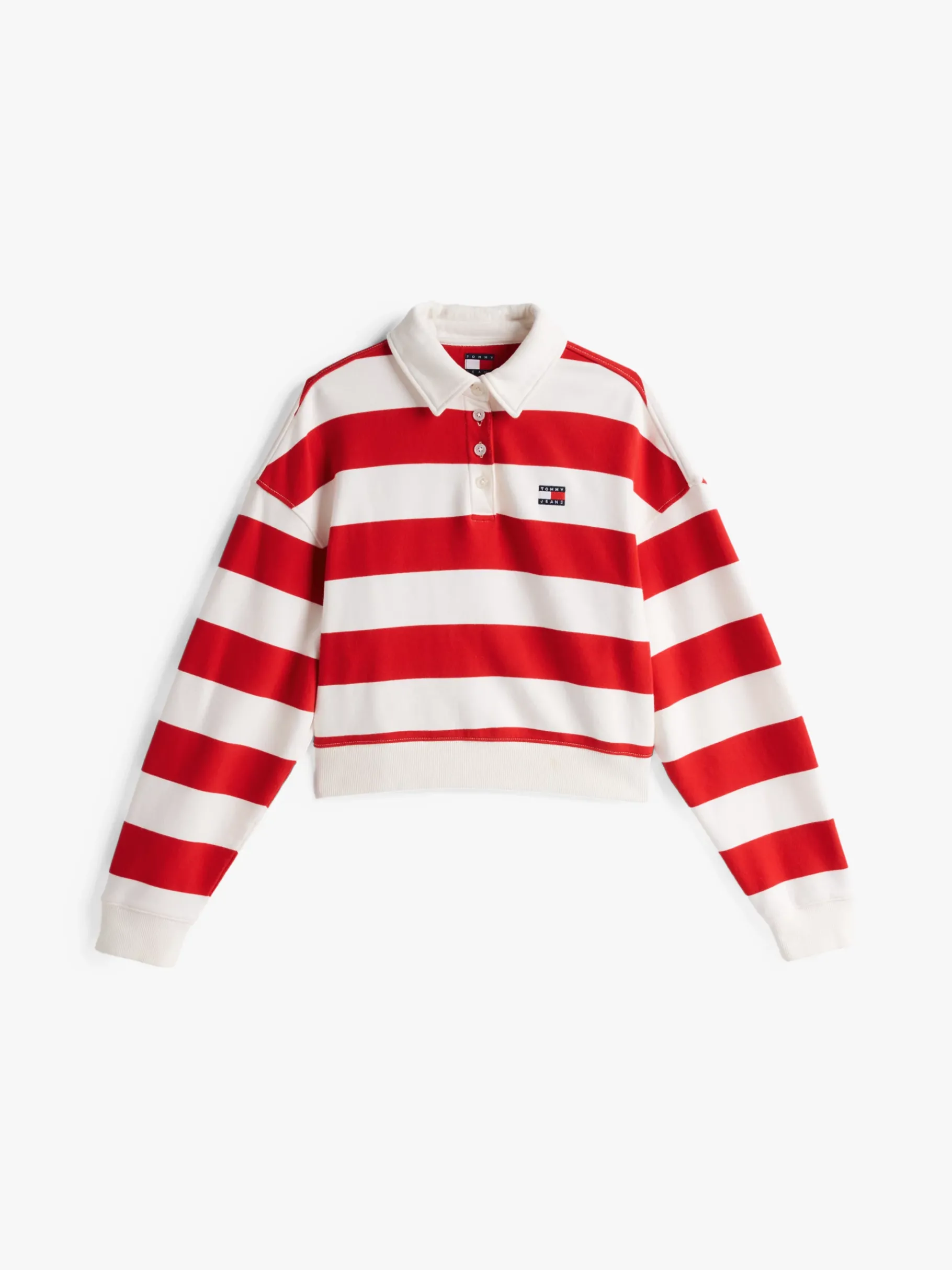 Tommy Hilfiger Boxy Fit Sweatshirt mit Polokragen ANCIENT WHITE/RED STRIPE New