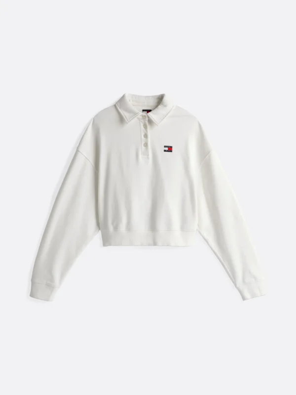 Tommy Hilfiger Boxy Fit Sweatshirt mit Polokragen ECRU Clearance