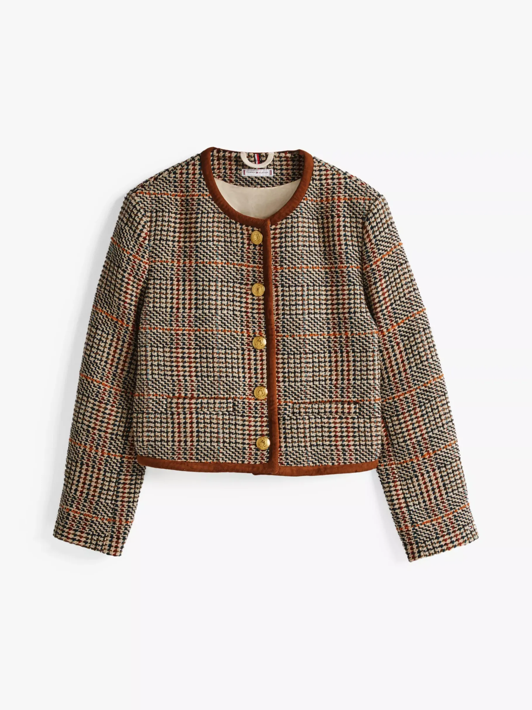 Tommy Hilfiger Boxy Fit Tweed-Blazer mit Wolle BROWN BEIGE CHECK Cheap
