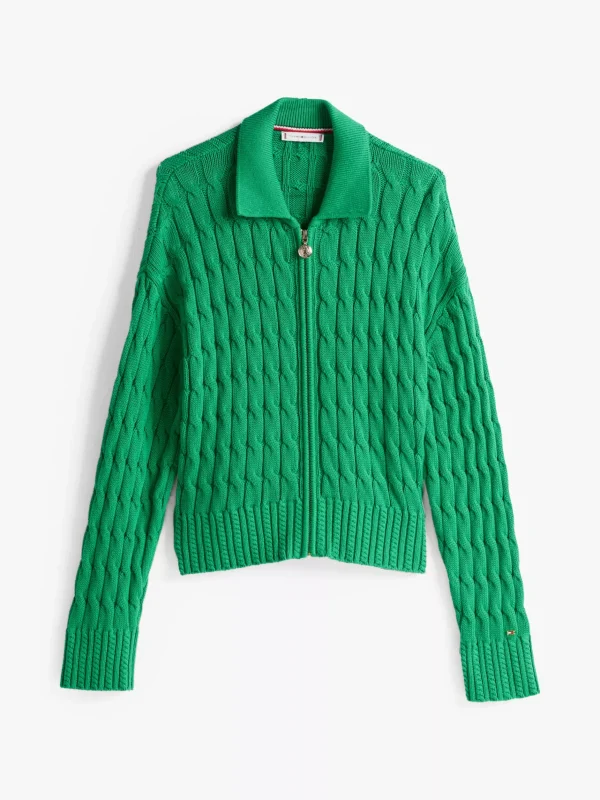 Tommy Hilfiger Boxy Fit Zopfstrick-Cardigan mit Zip RADIANT GREEN Online