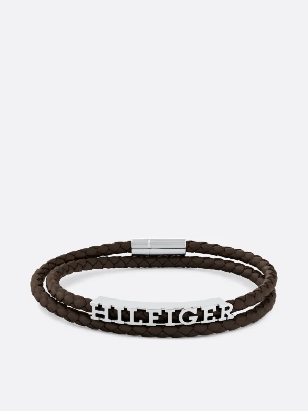 Tommy Hilfiger Braunes Armband aus geflochtenem Leder BROWN Flash Sale