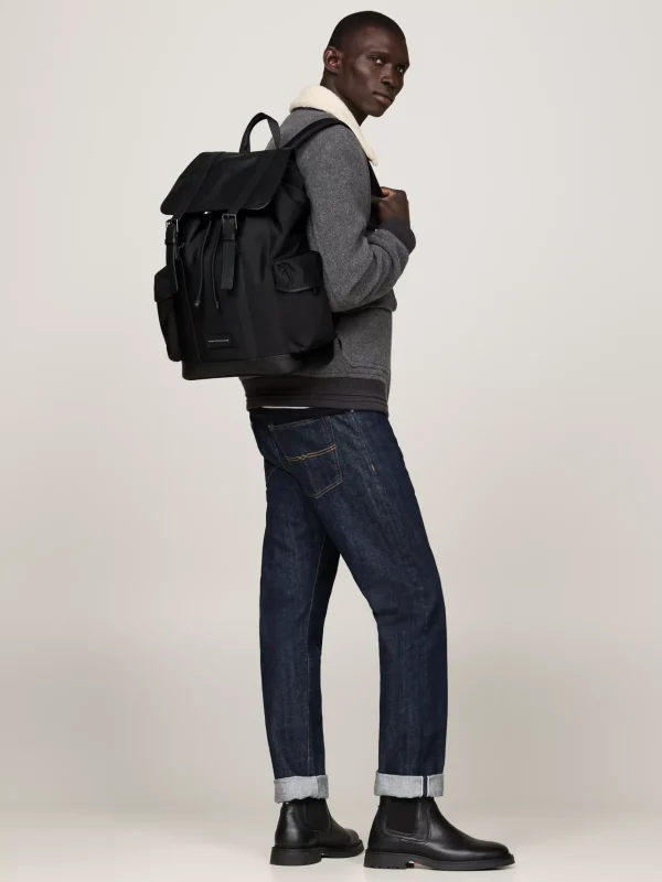 Tommy Hilfiger Casual strukturierter Rucksack mit Klappe BLACK New