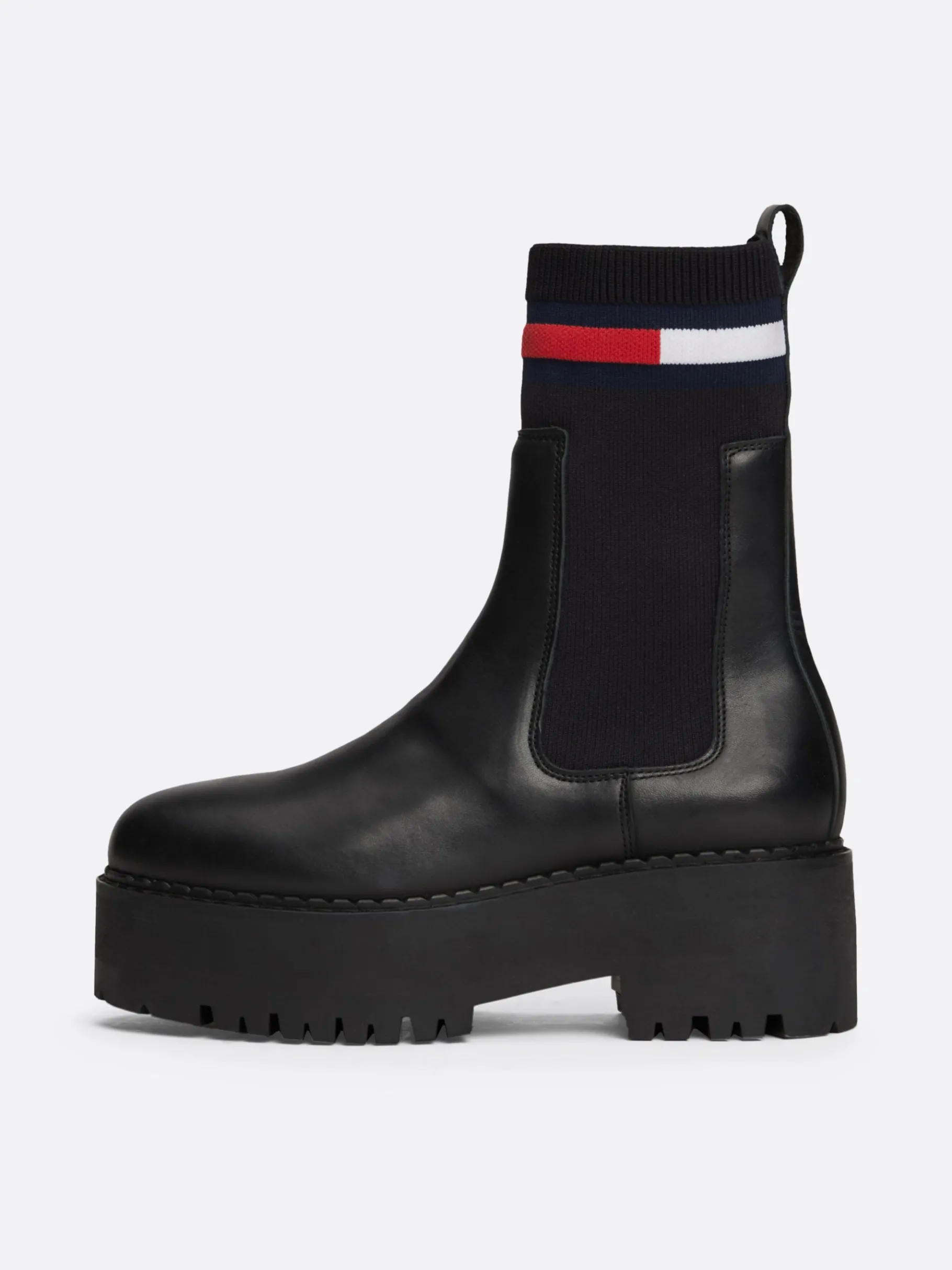 Tommy Hilfiger Chelsea-Lederboot mit Profil und Sock-Boot BLACK Shop