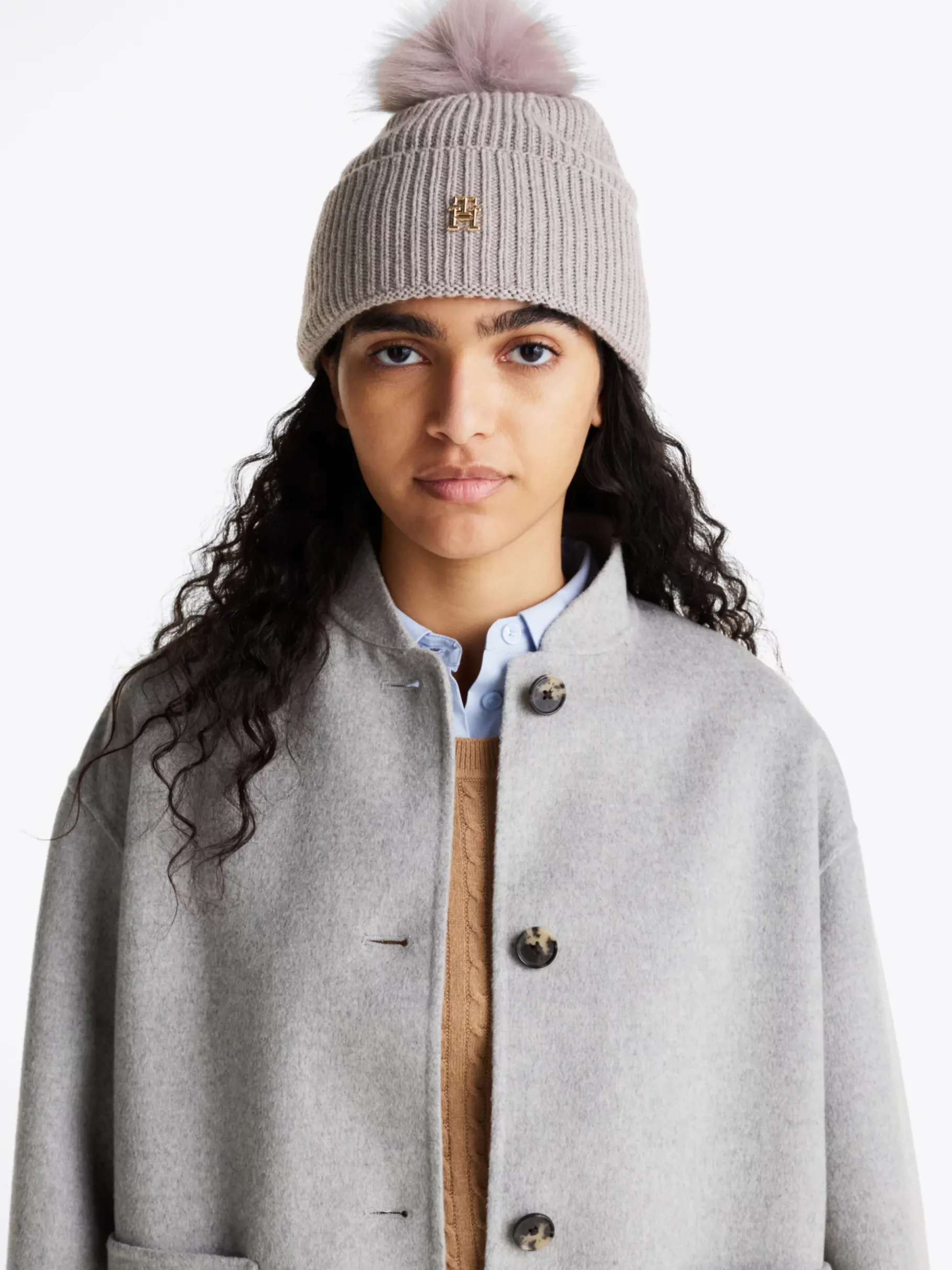 Tommy Hilfiger Chic Bommel-Beanie UNIVERSAL GREY New