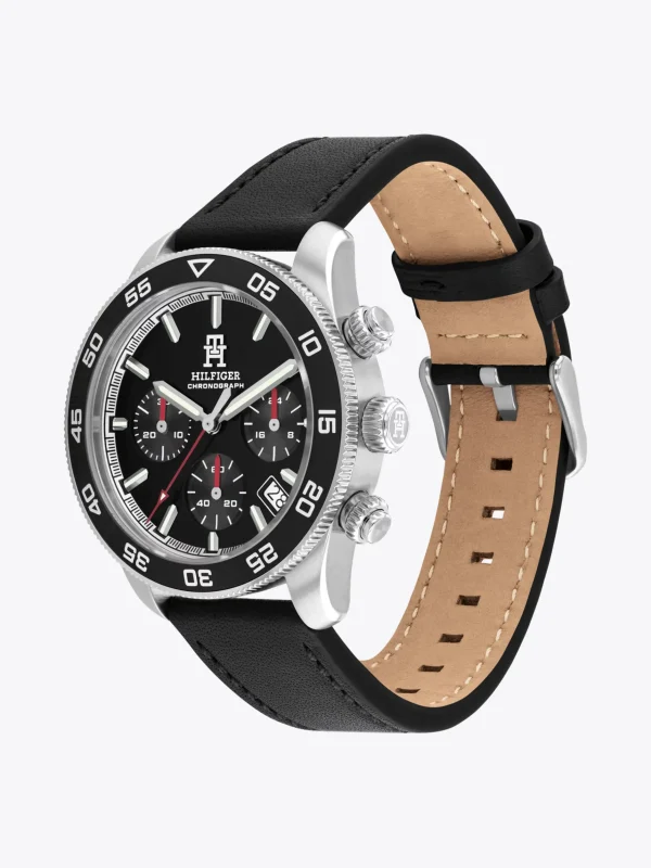 Tommy Hilfiger Chronograf mit schwarzem Lederarmband BLACK Hot