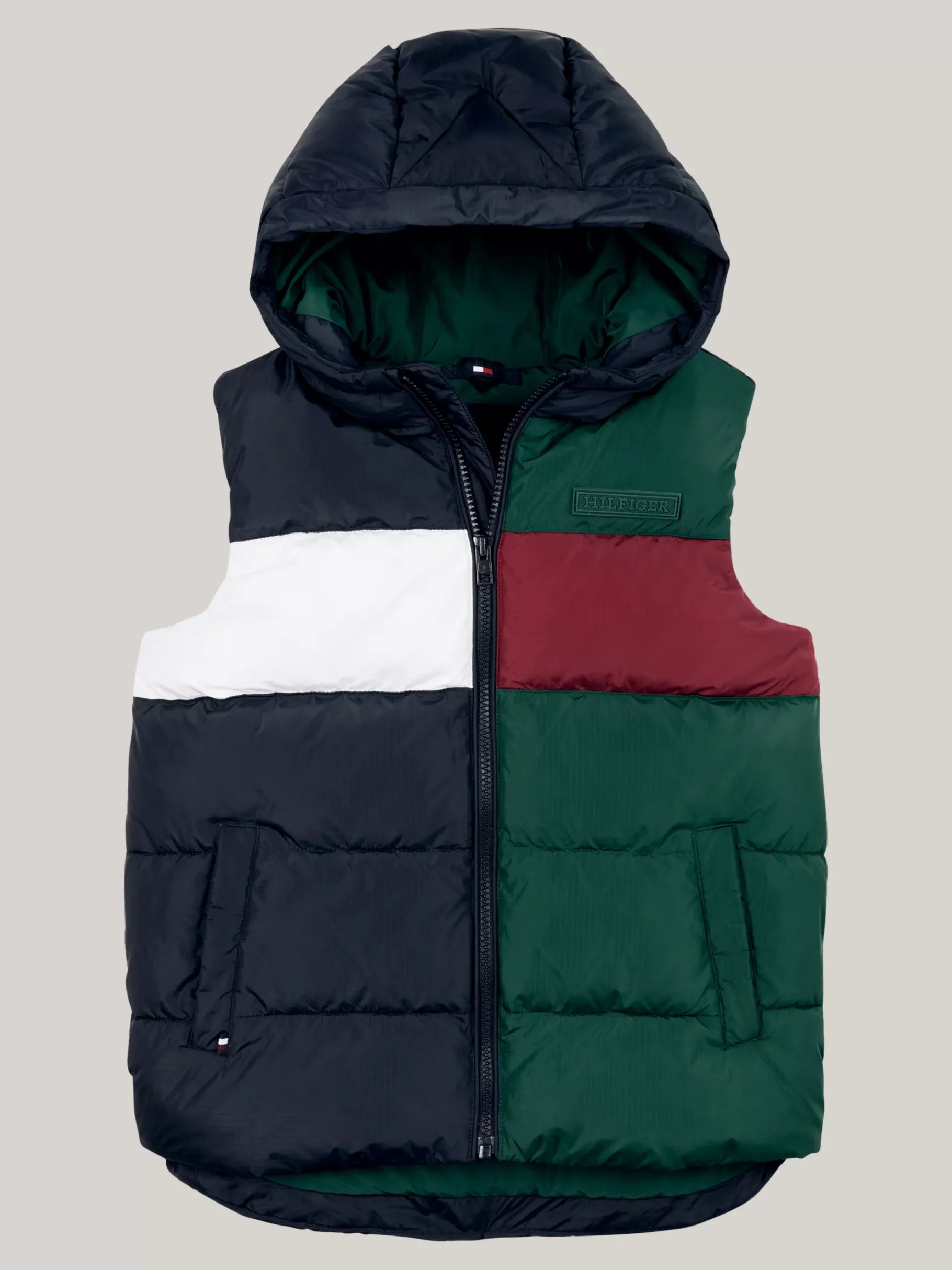 Tommy Hilfiger Color Block-Steppweste aus Ripstop mit Kapuze ORNAMENTAL GREEN / ROUGE / BLUE Sale