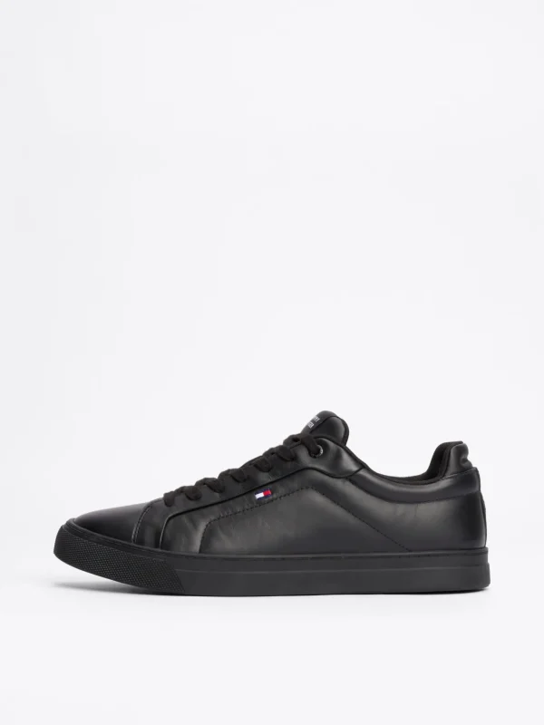 Tommy Hilfiger Court-Sneaker aus Leder mit Flag-Stickerei BLACK Store