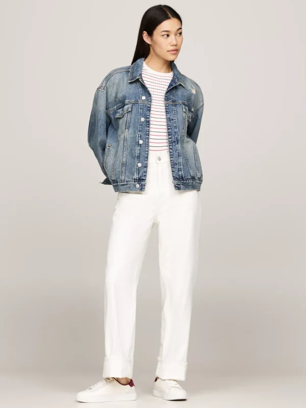 Tommy Hilfiger Court-Sneaker aus Leder mit Metall-Highlights ANCIENT WHITE Best Sale