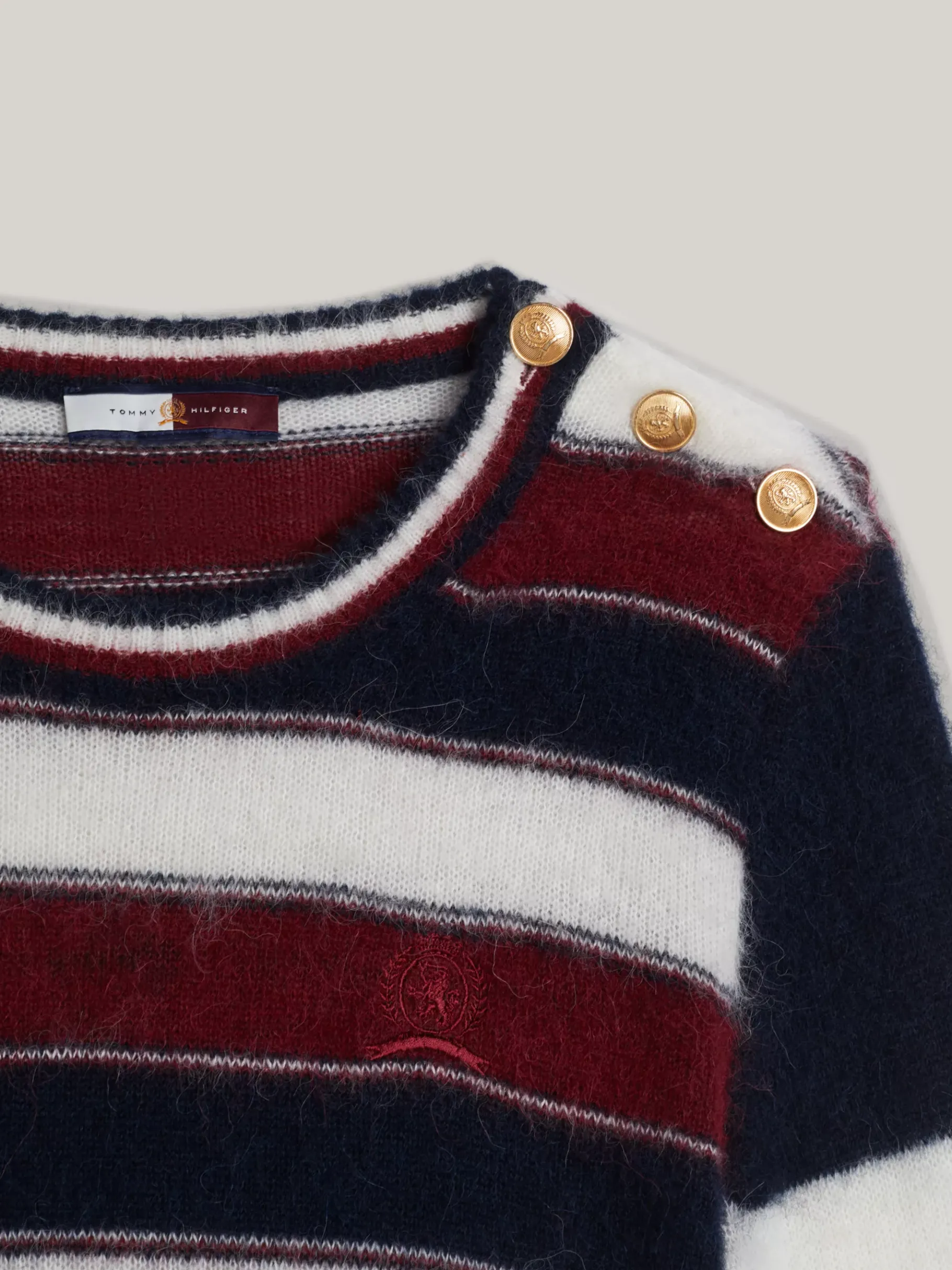 Tommy Hilfiger Crest gestreifter Pullover aus Alpakamix ECRU/MULTI Shop