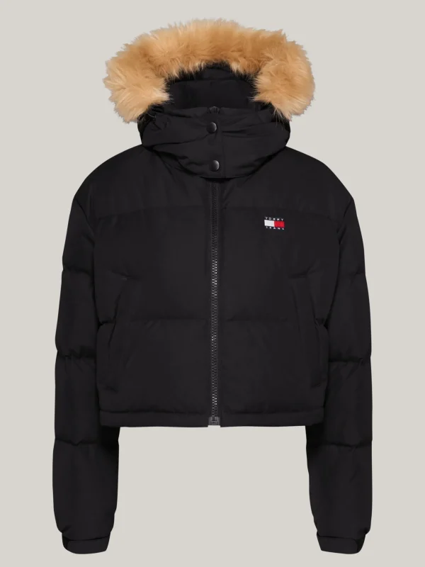 Tommy Hilfiger Cropped Fit Alaska Puffer-Jacke mit Daunen BLACK New