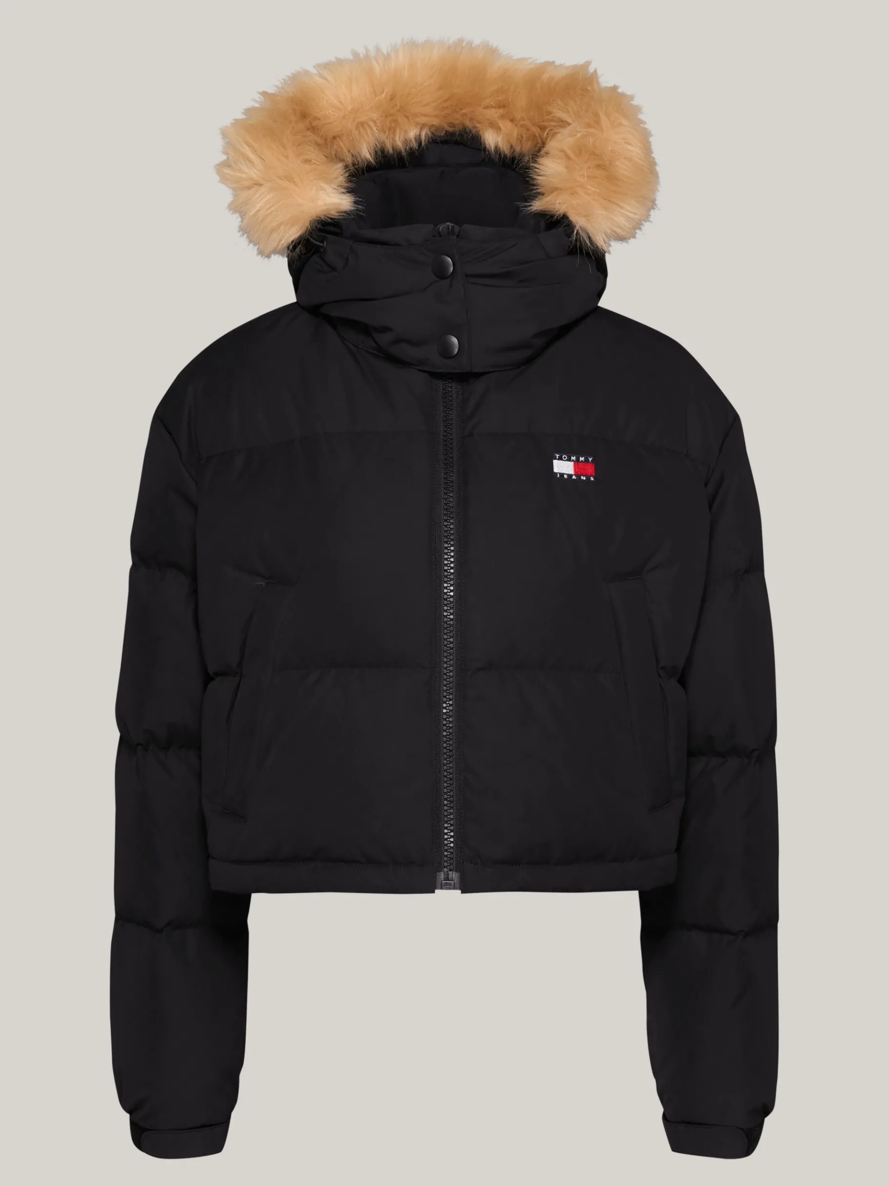 Tommy Hilfiger Cropped Fit Alaska Puffer-Jacke mit Daunen BLACK New