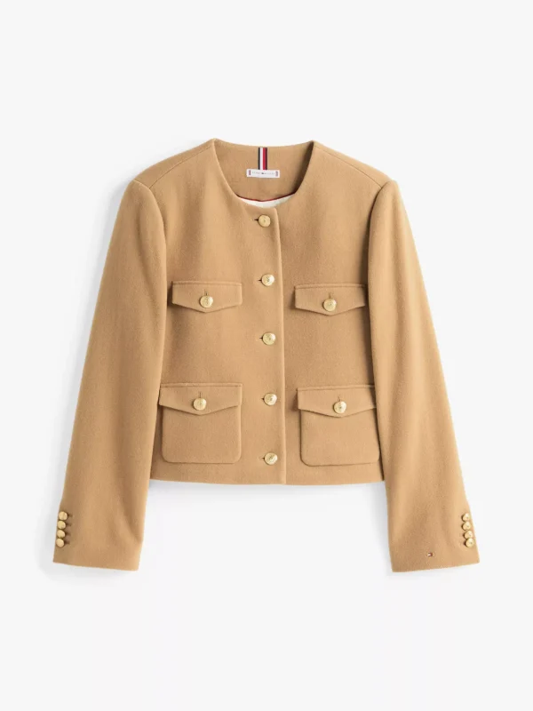 Tommy Hilfiger Cropped Fit Double Face-Jacke mit viel Wolle CLASSIC KHAKI Discount