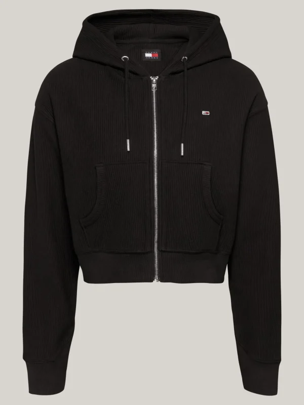 Tommy Hilfiger Cropped Fit Hoodie aus Ottomangewebe BLACK Online