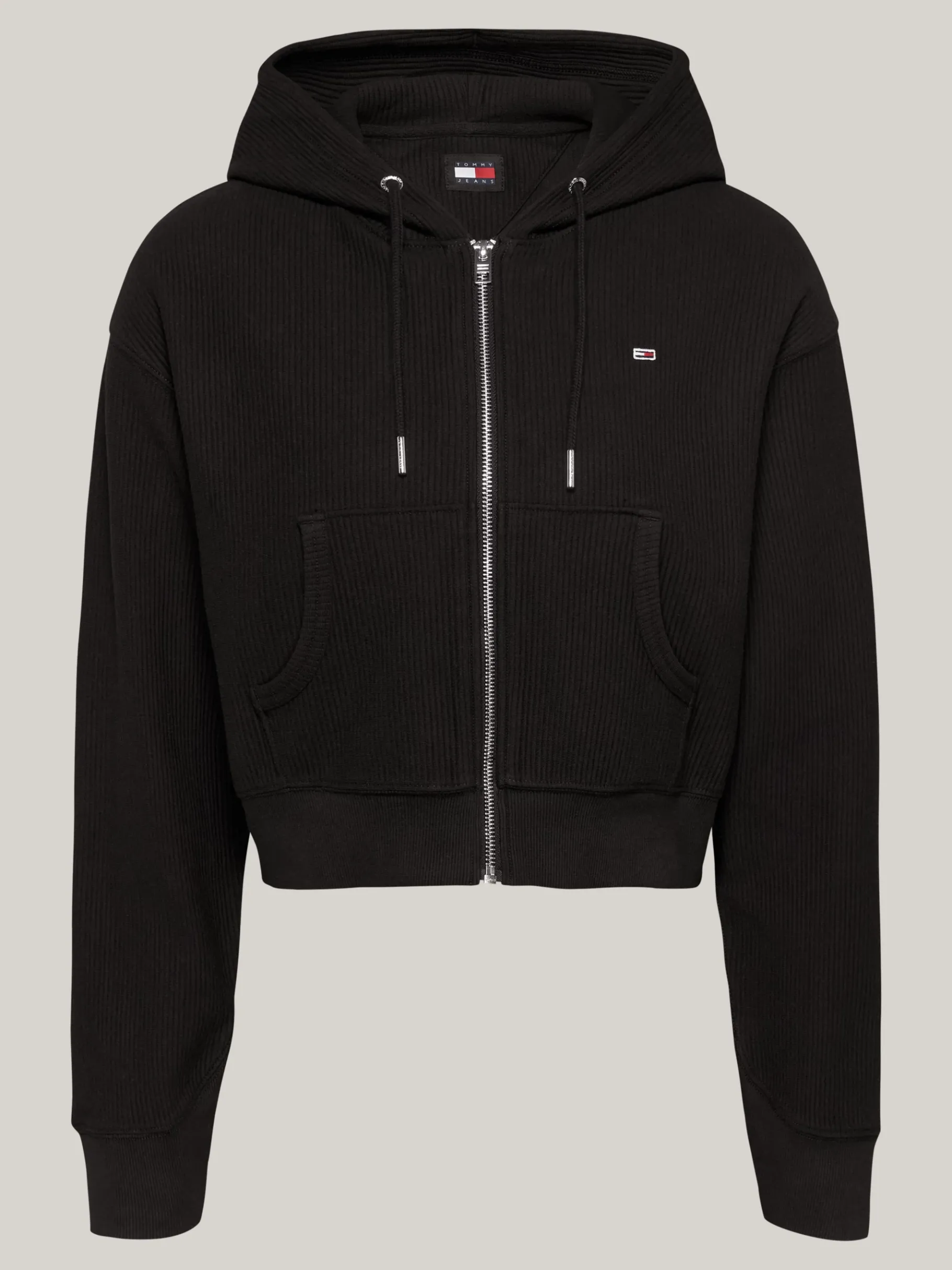 Tommy Hilfiger Cropped Fit Hoodie aus Ottomangewebe BLACK Online