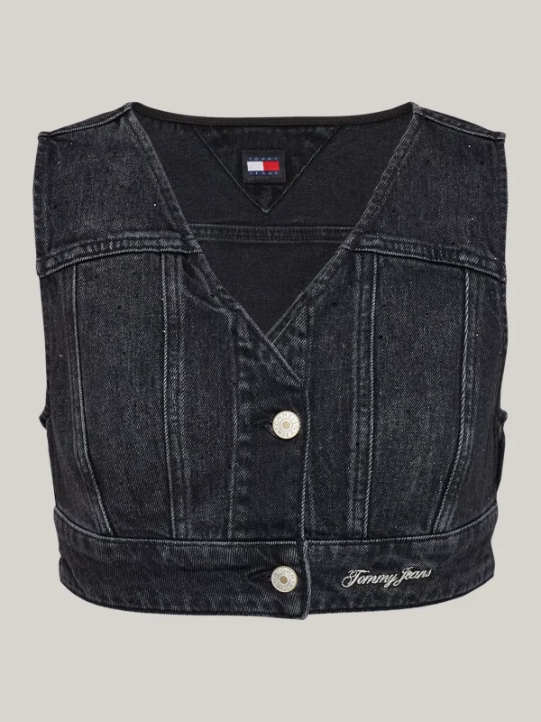 Tommy Hilfiger Cropped Fit Jeansweste mit Glitzer-Finish DENIM BLACK Best