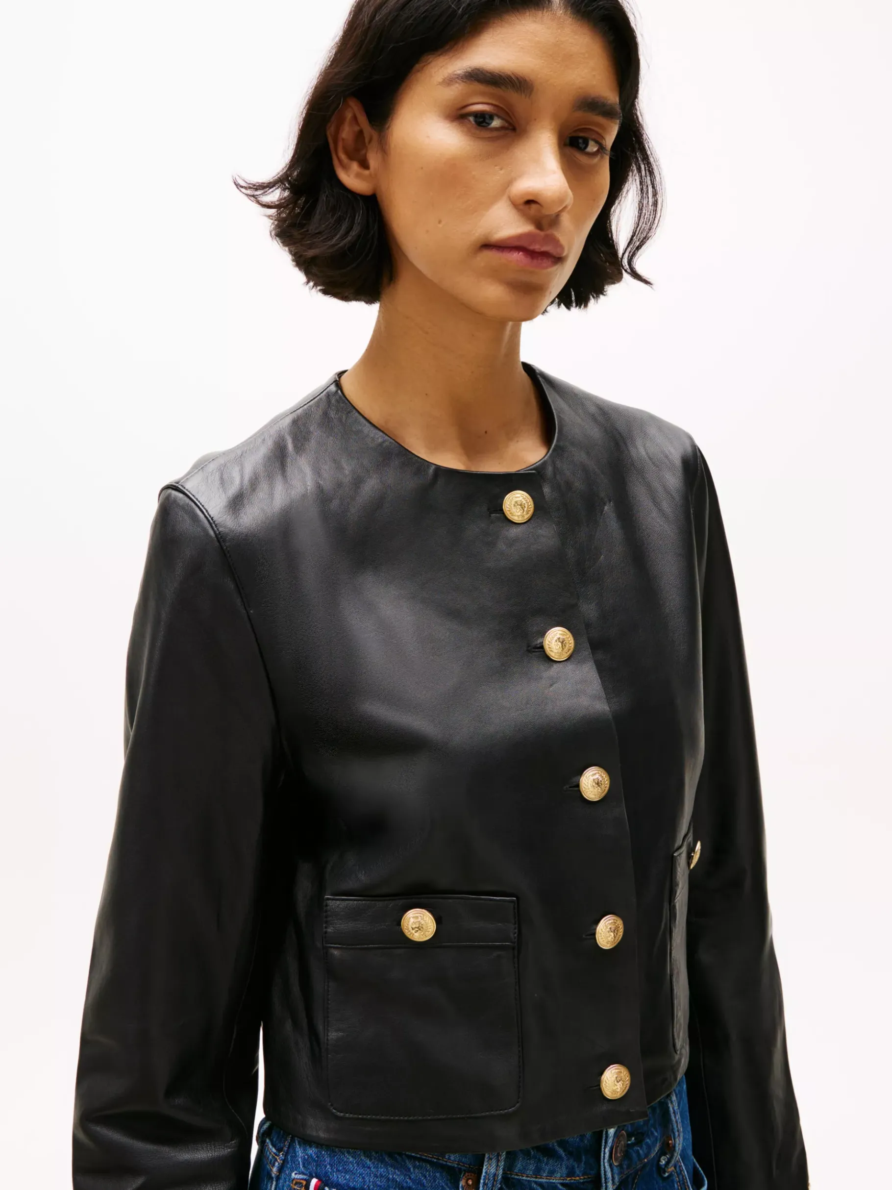 Tommy Hilfiger Cropped Fit Lederjacke BLACK Shop