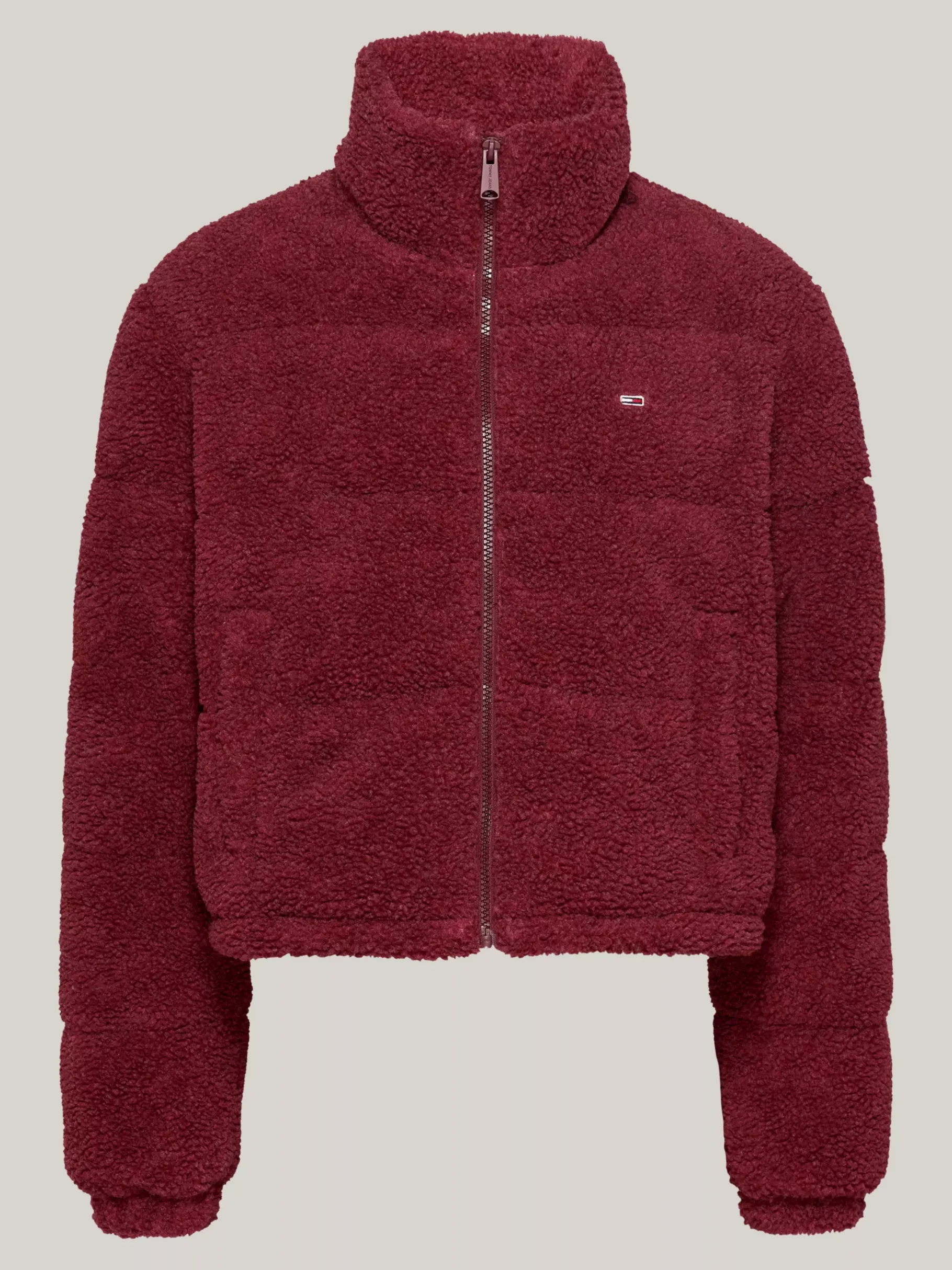 Tommy Hilfiger Cropped Fit Puffer-Jacke aus Teddy-Fleece DEEP ROUGE Outlet