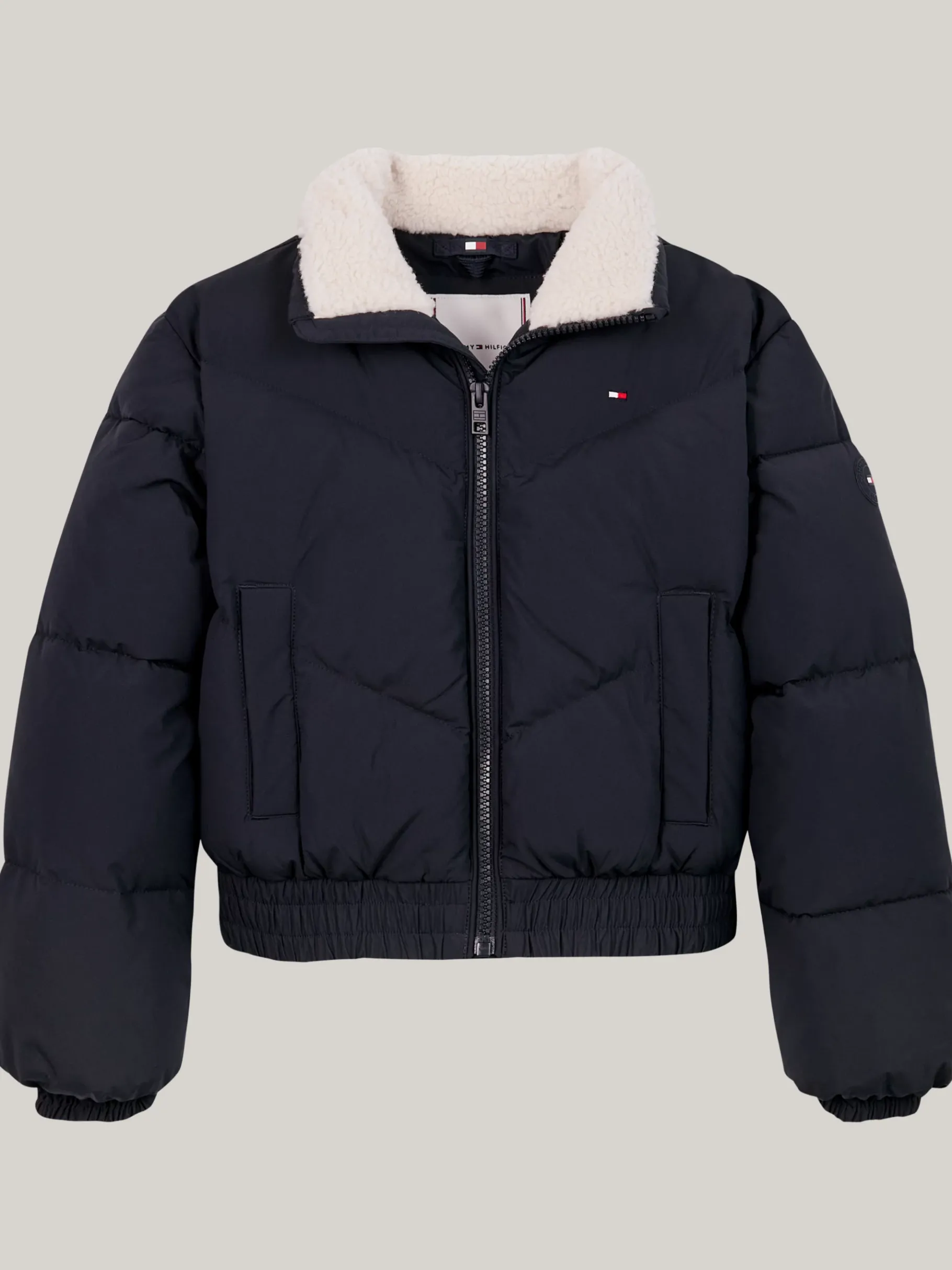 Tommy Hilfiger Cropped Fit Puffer-Jacke mit Teddy-Fleece DESERT SKY Online
