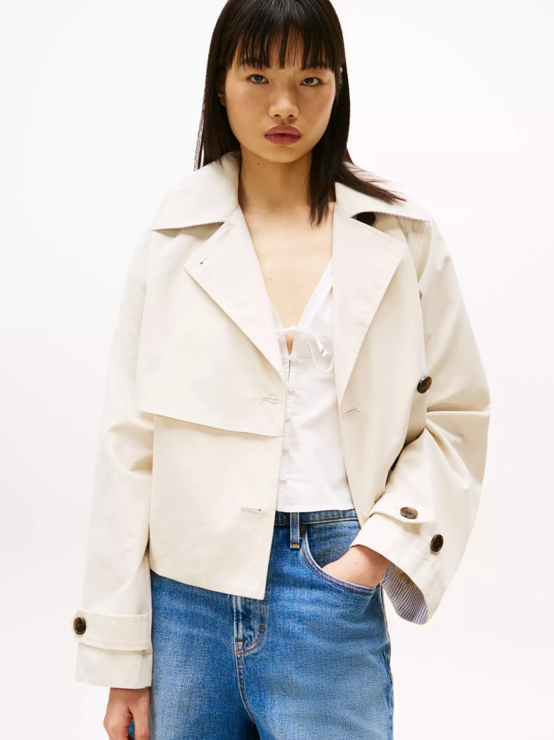 Tommy Hilfiger Cropped Fit Trenchcoat NEWSPRINT Best