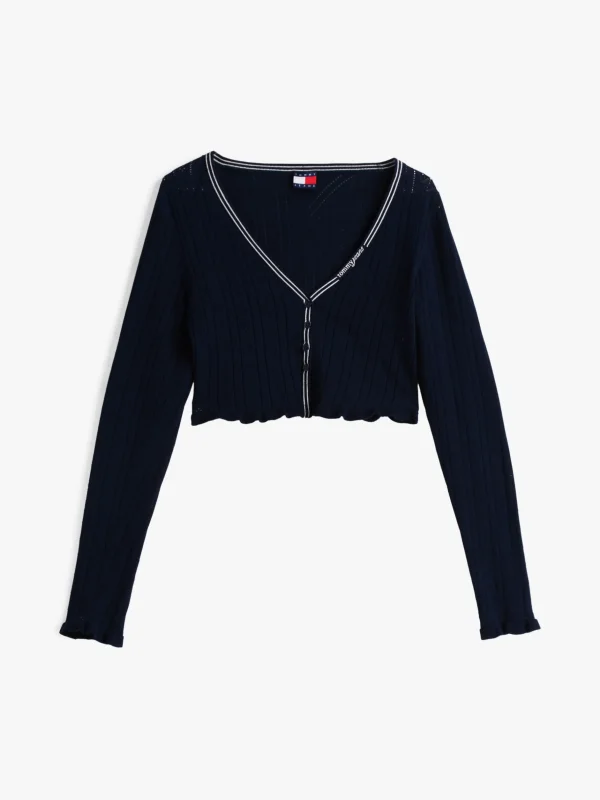 Tommy Hilfiger Cropped Slim Fit Pointelle-Cardigan DARK NIGHT NAVY Clearance