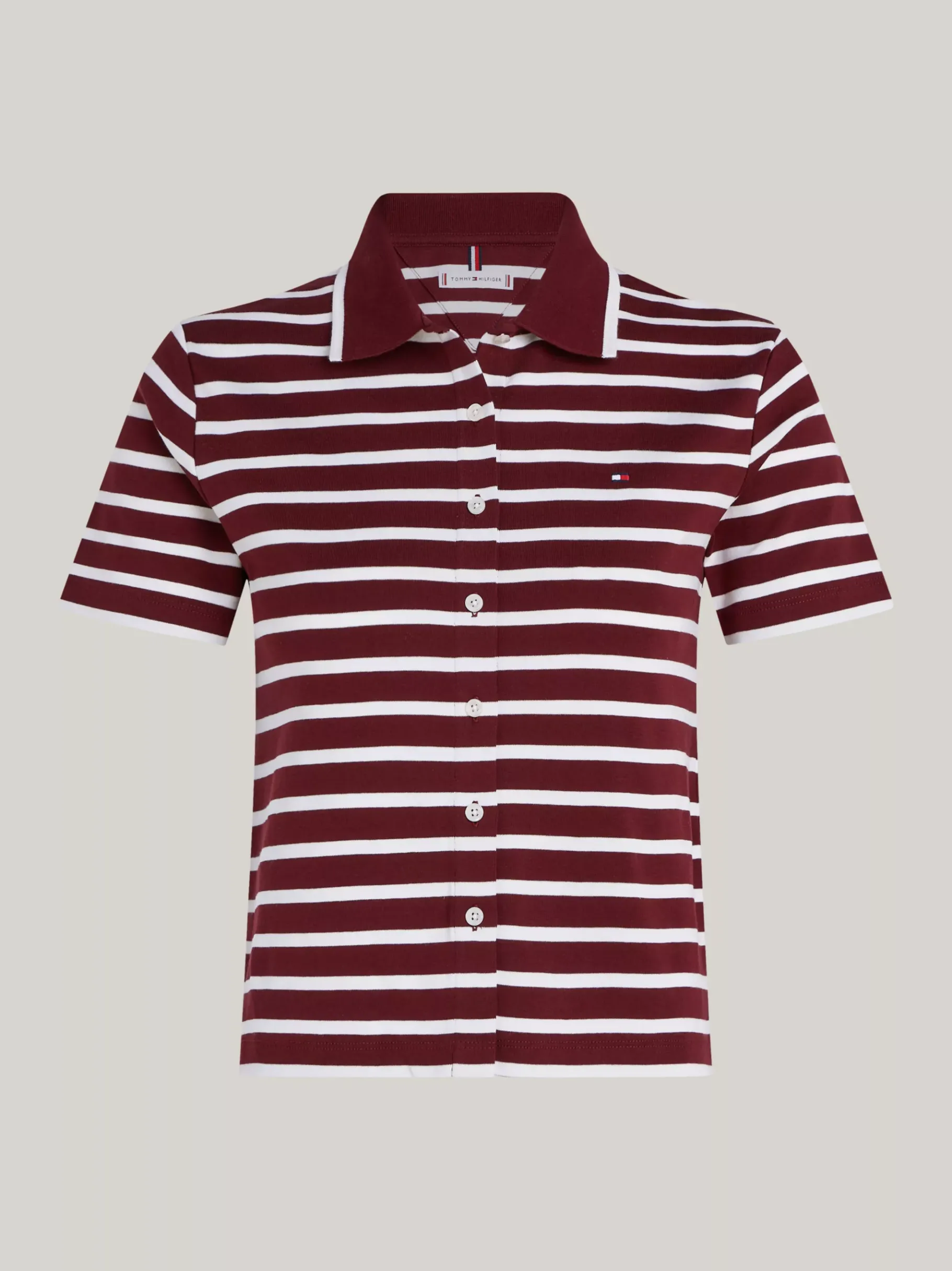 Tommy Hilfiger Cropped Slim Fit Poloshirt mit Knopfleiste BRETON STP DEEP ROUGE/ECRU Shop