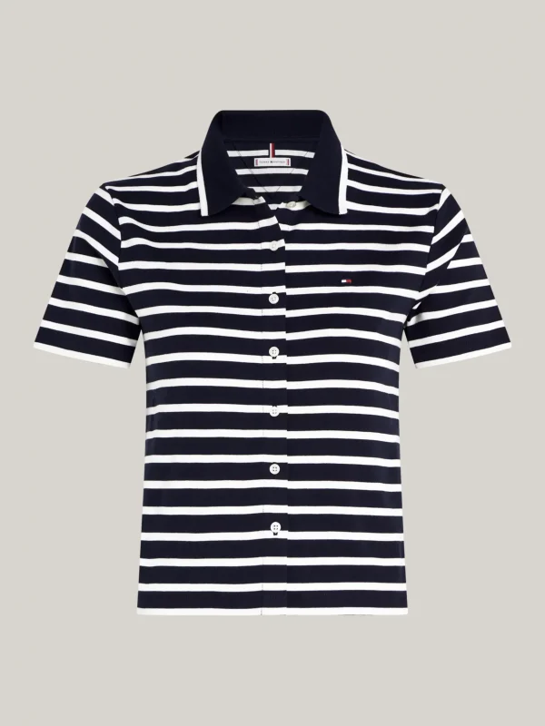 Tommy Hilfiger Cropped Slim Fit Poloshirt mit Knopfleiste BRETON DESERT SKY/ECRU Hot