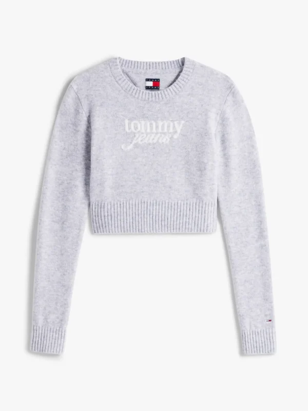 Tommy Hilfiger Cropped Slim Fit Pullover mit Wolle GREY HTR Cheap
