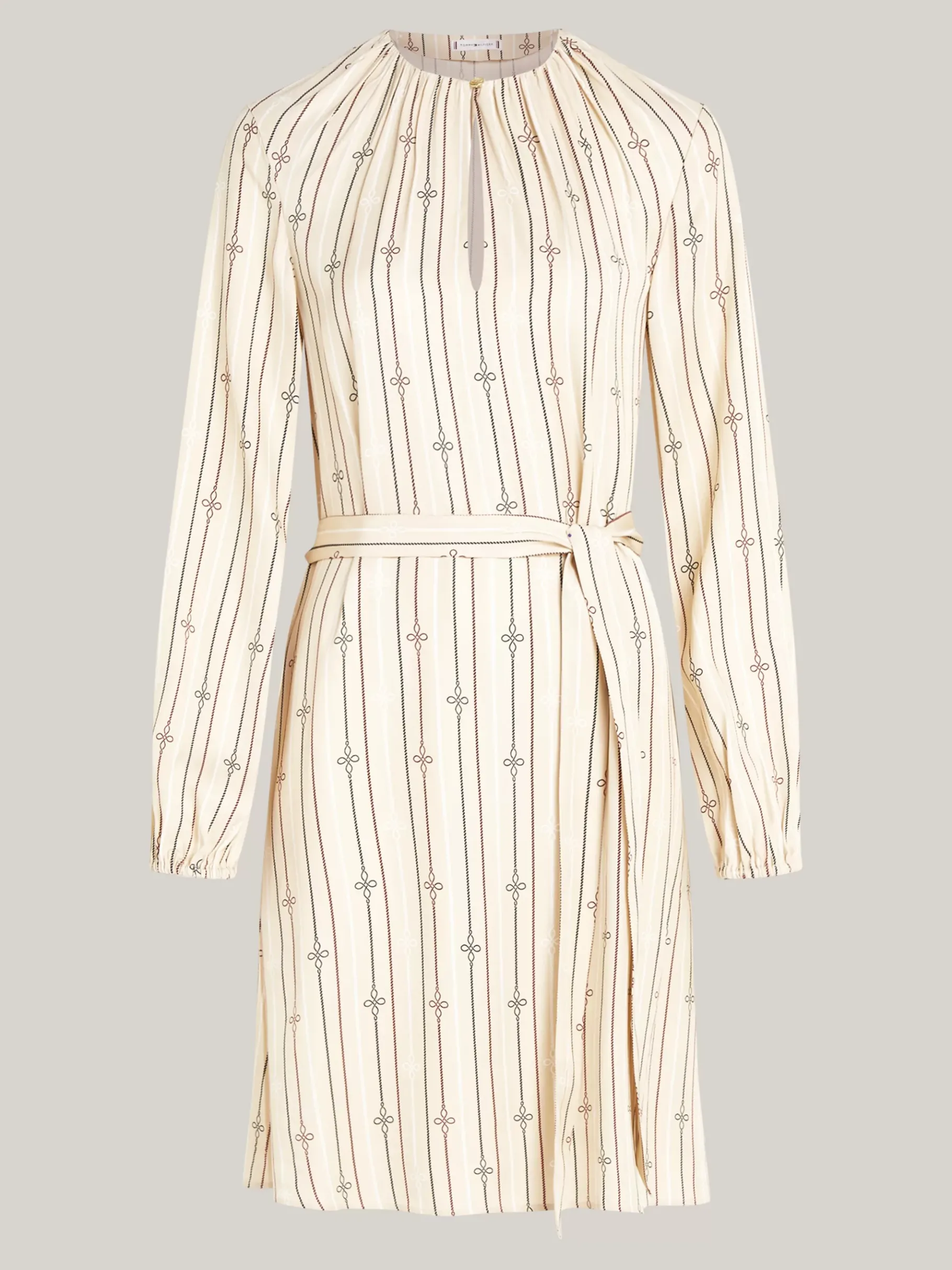 Tommy Hilfiger Curve Fit-and-Flare-Midikleid mit Bindeband MULTI ROPE KNOT STP/ COUNTRY IVORY Cheap
