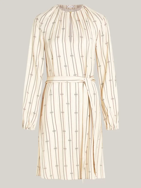 Tommy Hilfiger Curve Fit-and-Flare-Midikleid mit Bindeband MULTI ROPE KNOT STP/ COUNTRY IVORY Cheap