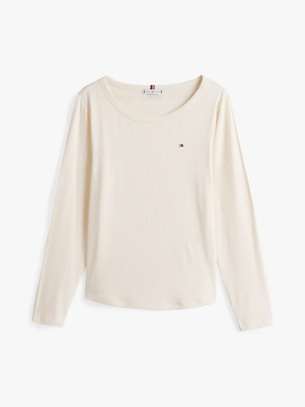 Tommy Hilfiger Curve geripptes Slim Fit Langarmshirt CALICO New