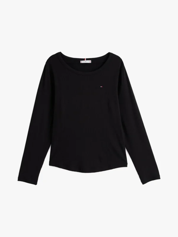 Tommy Hilfiger Curve geripptes Slim Fit Langarmshirt BLACK Shop