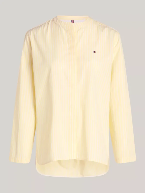 Tommy Hilfiger Curve gestreiftes Relaxed Fit Hemd ohne Kragen STRIPE/ LEMON ZEST/ ECRU Outlet