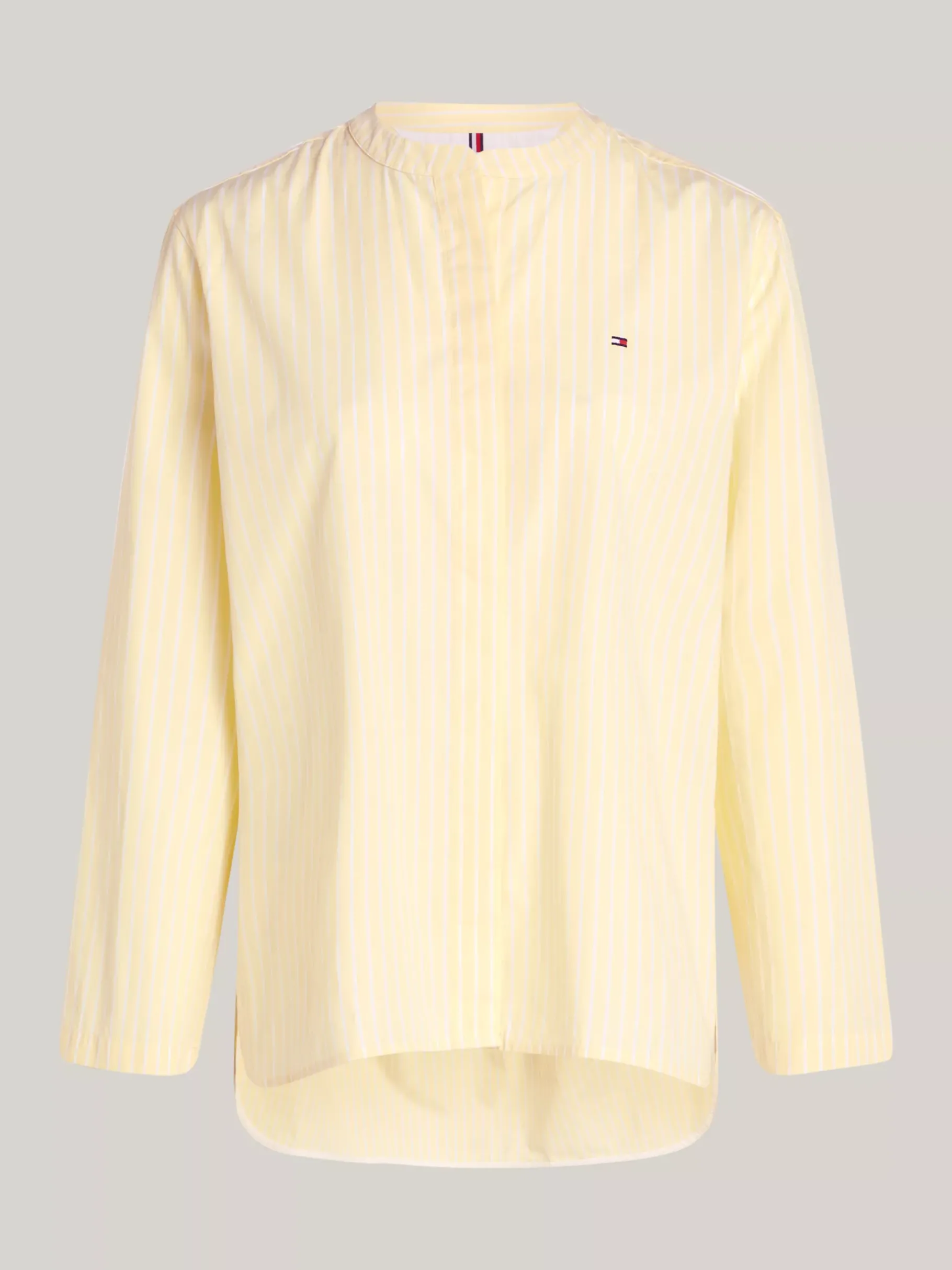 Tommy Hilfiger Curve gestreiftes Relaxed Fit Hemd ohne Kragen STRIPE/ LEMON ZEST/ ECRU Outlet