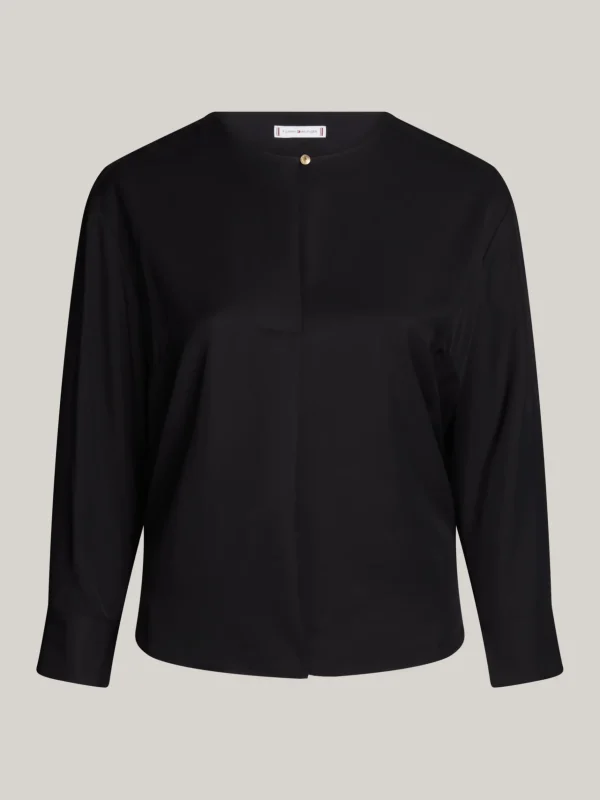 Tommy Hilfiger Curve Relaxed Fit Bluse mit geprägtem Knopf BLACK New