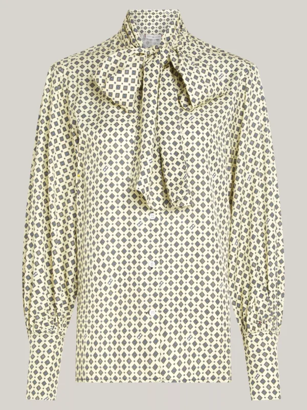 Tommy Hilfiger Curve Relaxed Fit Foulard-Bluse mit Bindeband HERITAGE FOULARD/ LEMON ZEST New