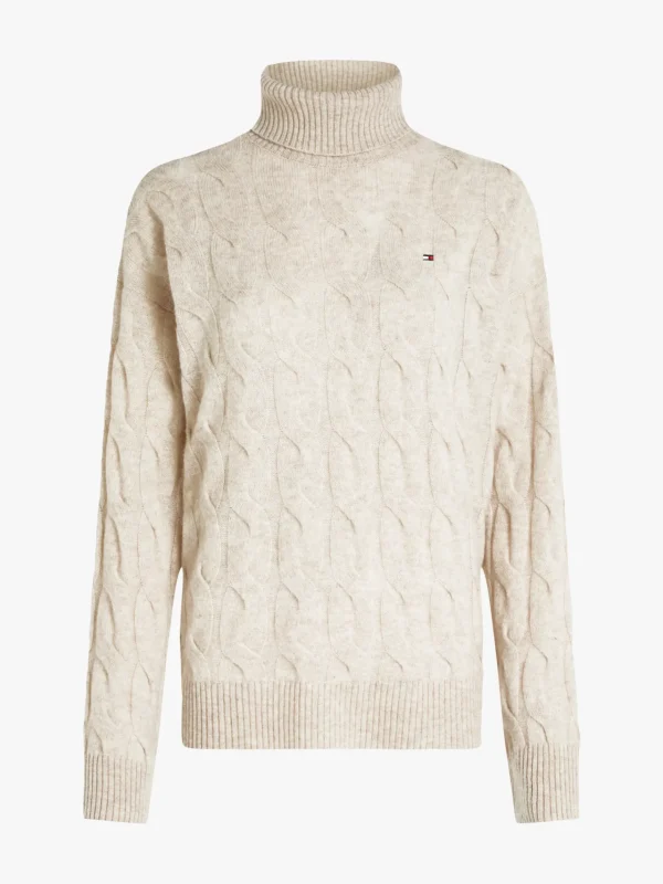 Tommy Hilfiger Curve Rollkragenpullover mit Zopfmuster CLASSIC BEIGE HEATHER Cheap