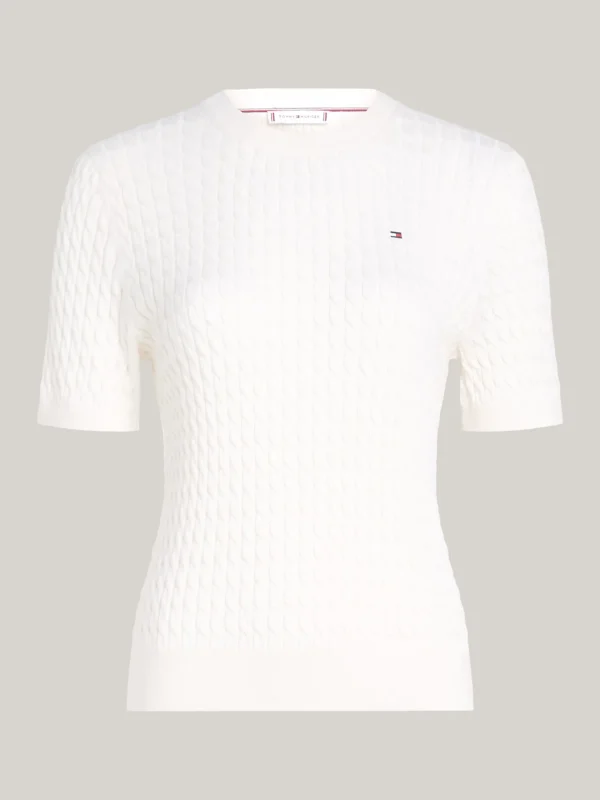 Tommy Hilfiger Curve Slim Fit Kurzarm-Pullover IVORY PETAL New