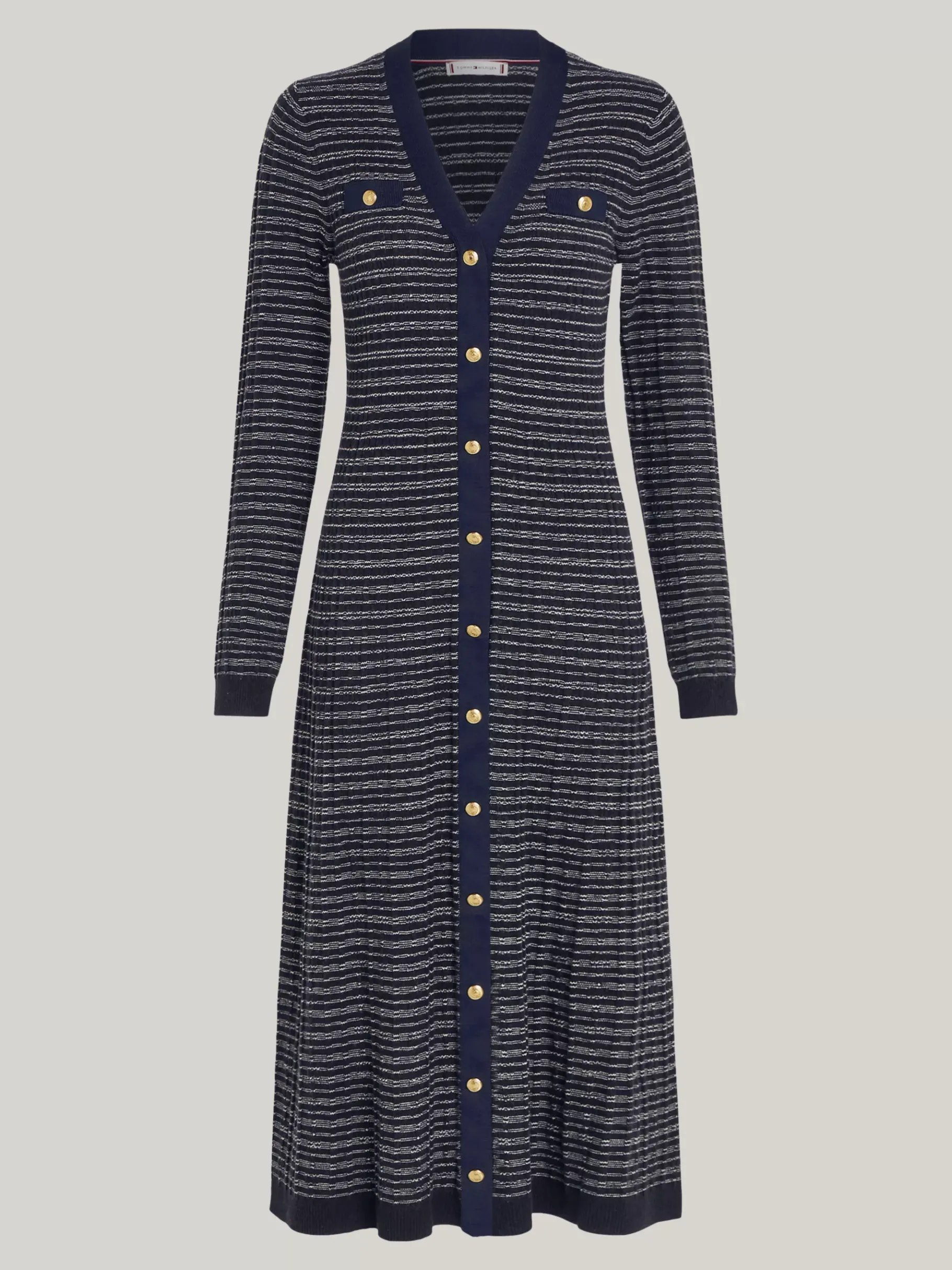 Tommy Hilfiger Curve Slim Fit Strickkleid in Maxi-Länge NAVY/ IVORY TEXTURE STP Store